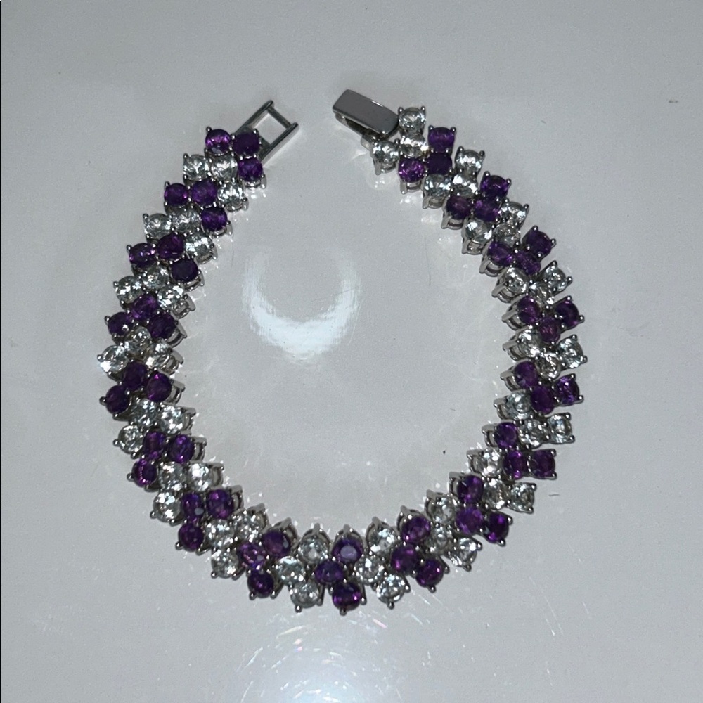 NWOT NYC11 Sterling Silver Amethyst Quartz Crystal Line Bracelet Boho